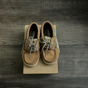 Sperry top- sider halyard jr. brown/cobalt size 8m boys.